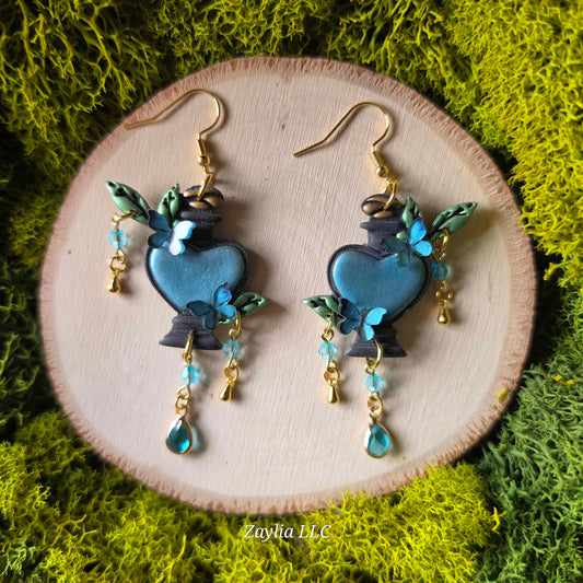 Blue Heart Potion Clay Earrings