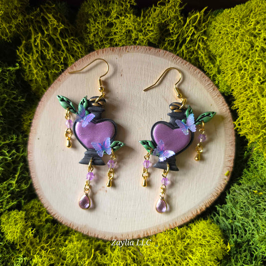 Purple Heart Potion Clay Earrings