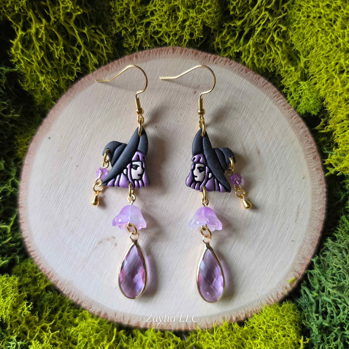 Purple Witch Clay Earrings
