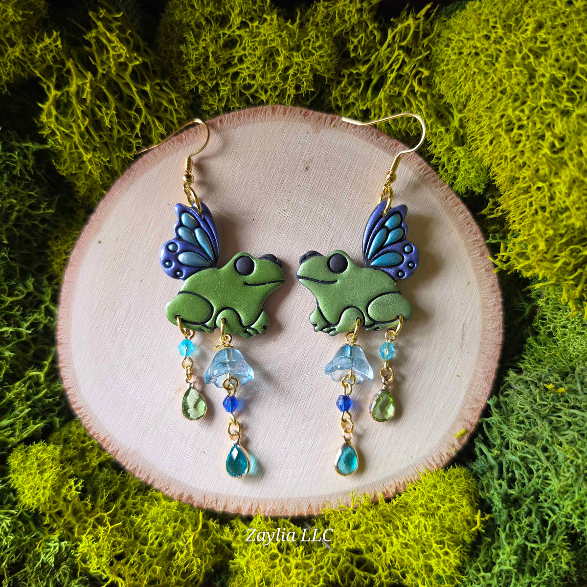 Blue Fairy Frog Clay Earrings