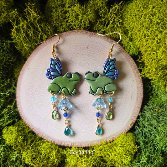 Blue Fairy Frog Clay Earrings