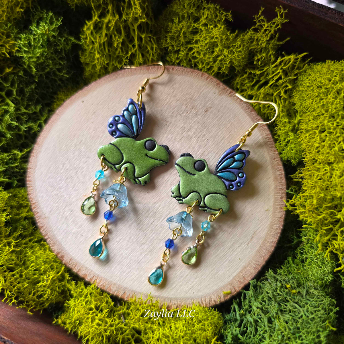 Blue Fairy Frog Clay Earrings