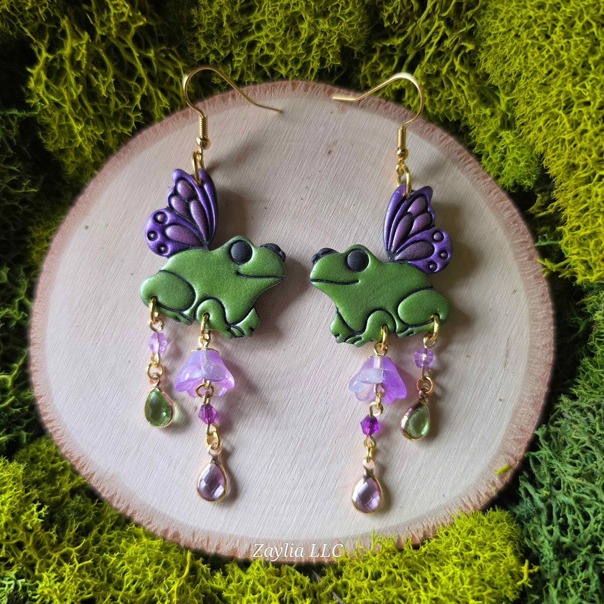 Purple Fairy Frog Clay Earrings
