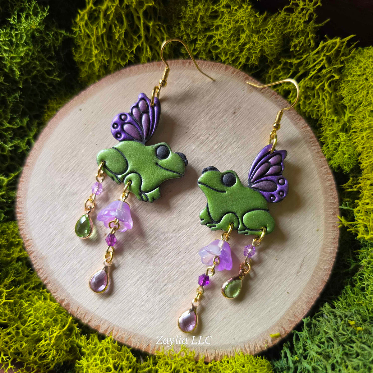 Purple Fairy Frog Clay Earrings