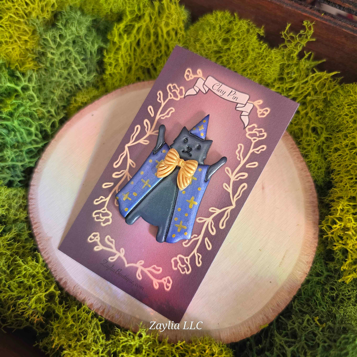 Whimsical Wizard Cat Handmade Clay Pin
