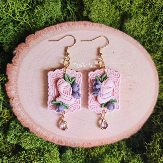 Pink Floral Knight Handmade Clay Earrings