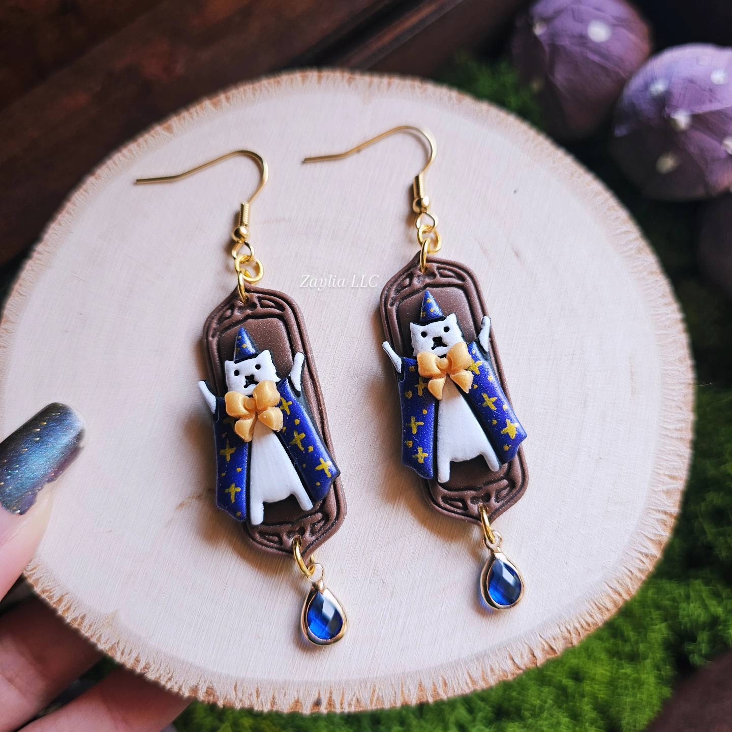 Wizard Cat Handmade Clay Earrings