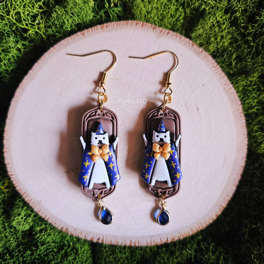 Wizard Cat Handmade Clay Earrings