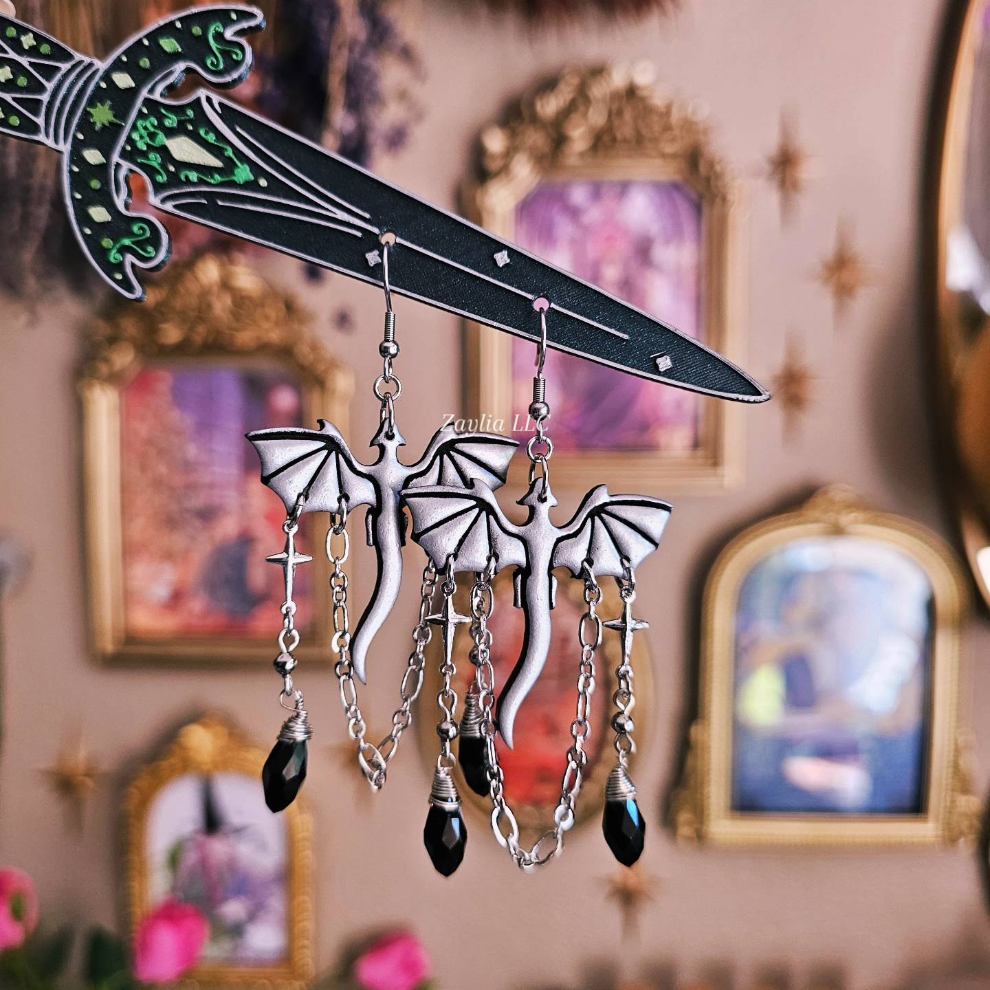 Silver Dragon Handmade Clay Earrings