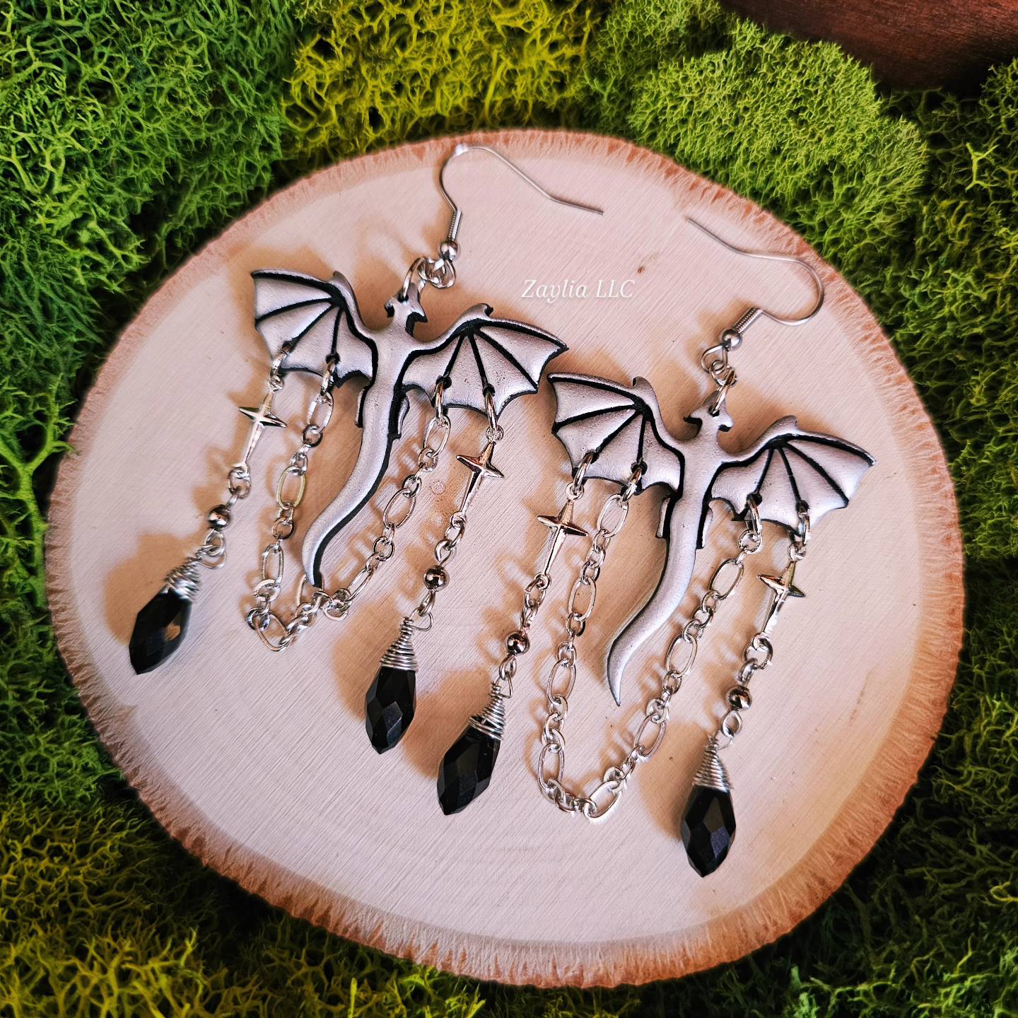 Silver Dragon Handmade Clay Earrings
