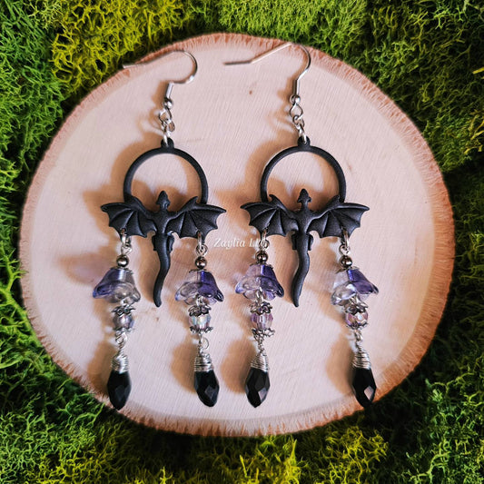 Black Beaded Dragon Handmade Clay Earrings