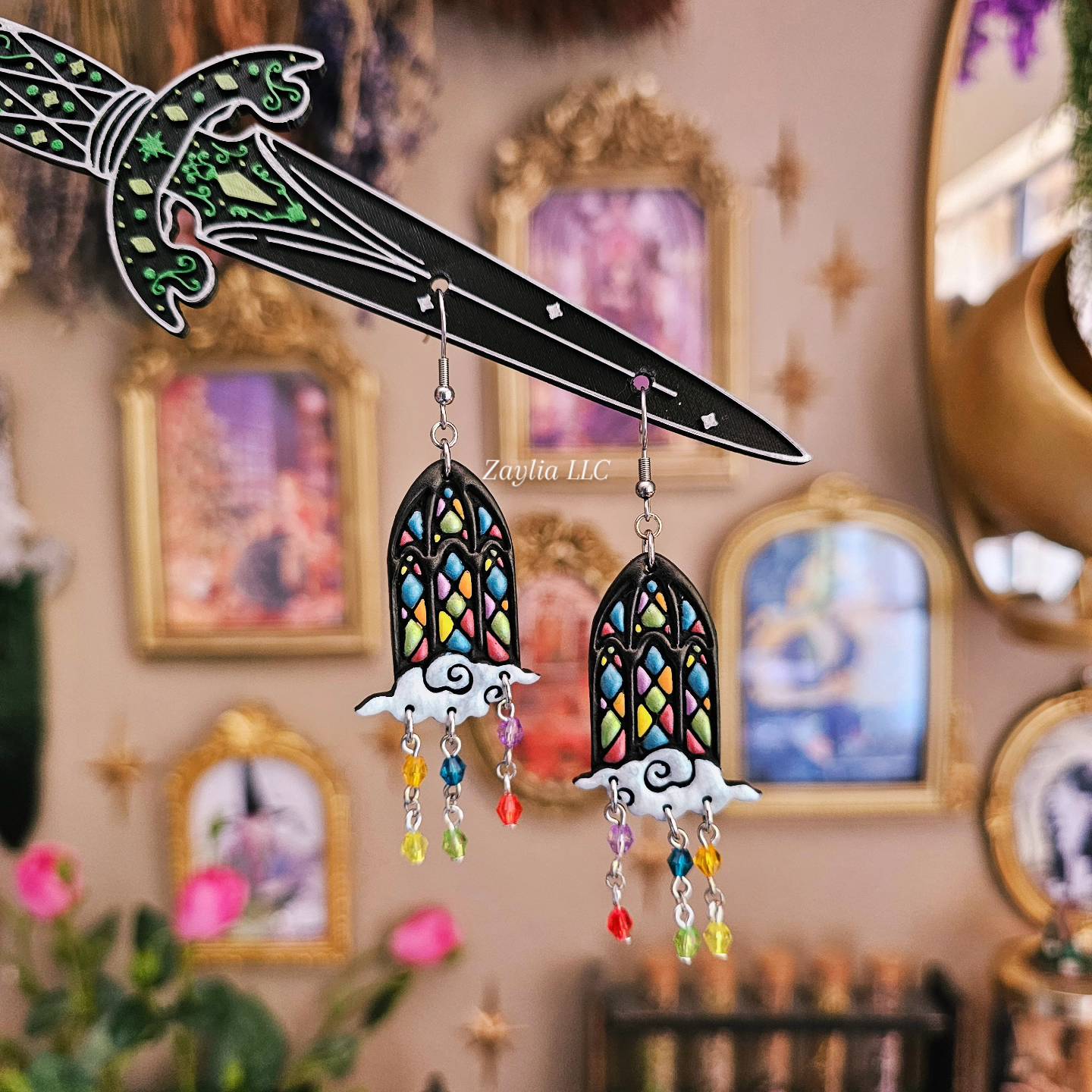 Whimsical Window Stained Glass Handmade Clay Earrings