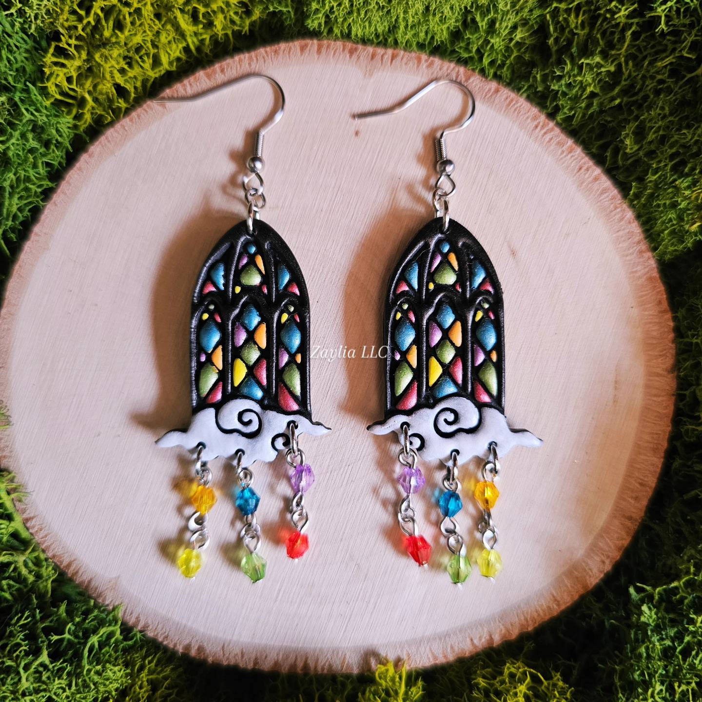 Whimsical Window Stained Glass Handmade Clay Earrings