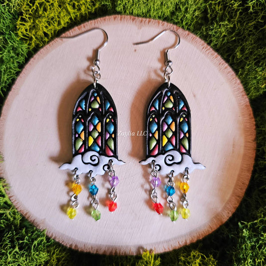 Whimsical Window Stained Glass Handmade Clay Earrings
