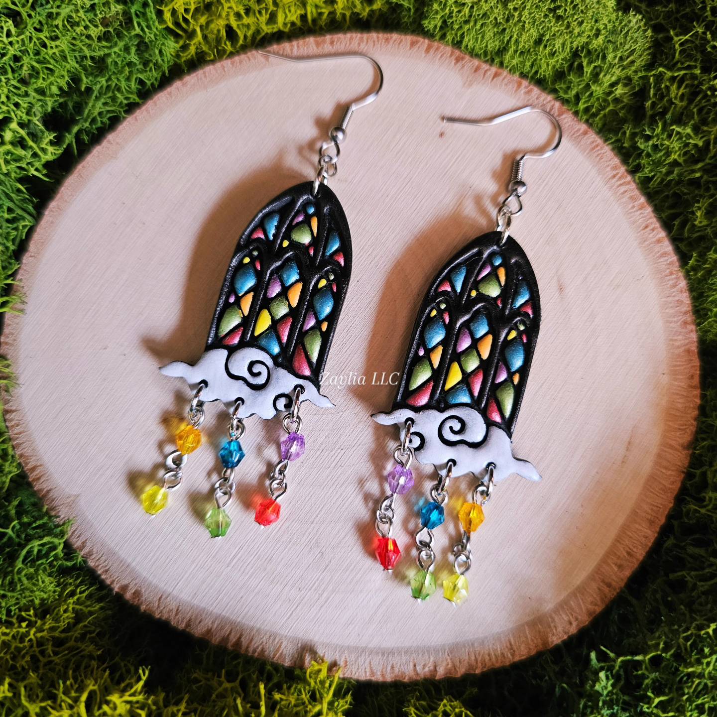 Whimsical Window Stained Glass Handmade Clay Earrings