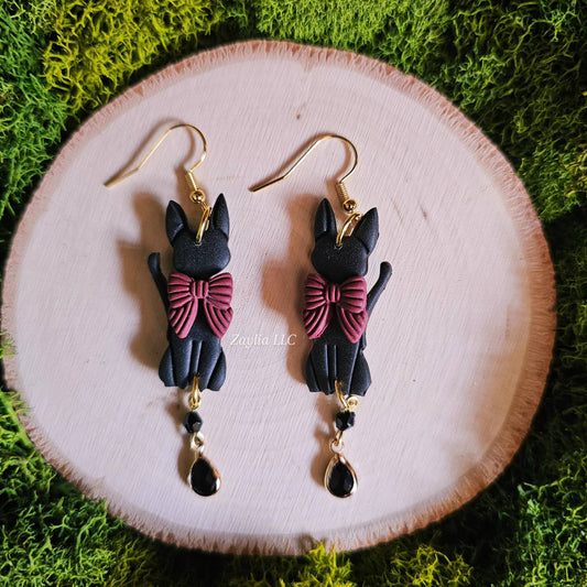 Black Cat Handmade Clay Earrings