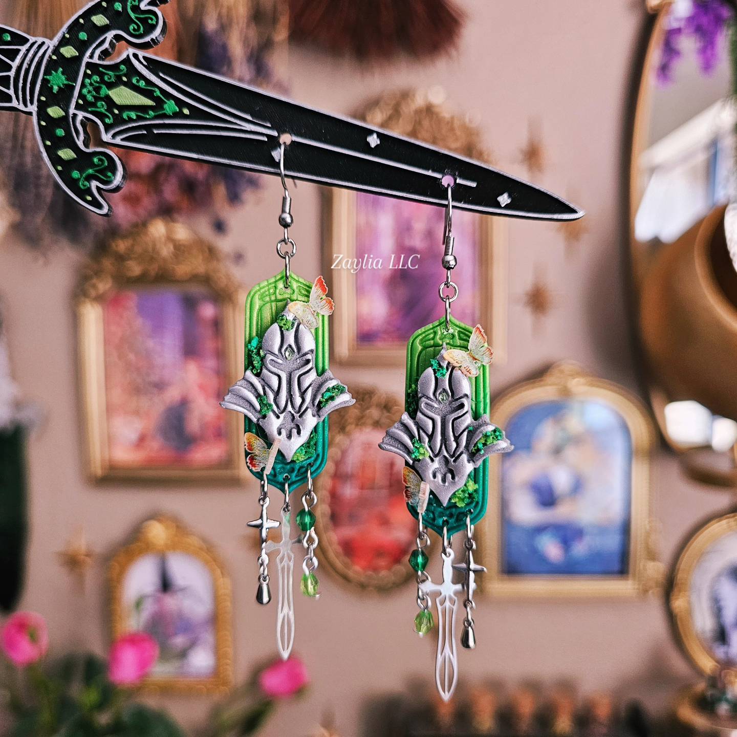 Medieval Mossy Knight Handmade Clay Earrings