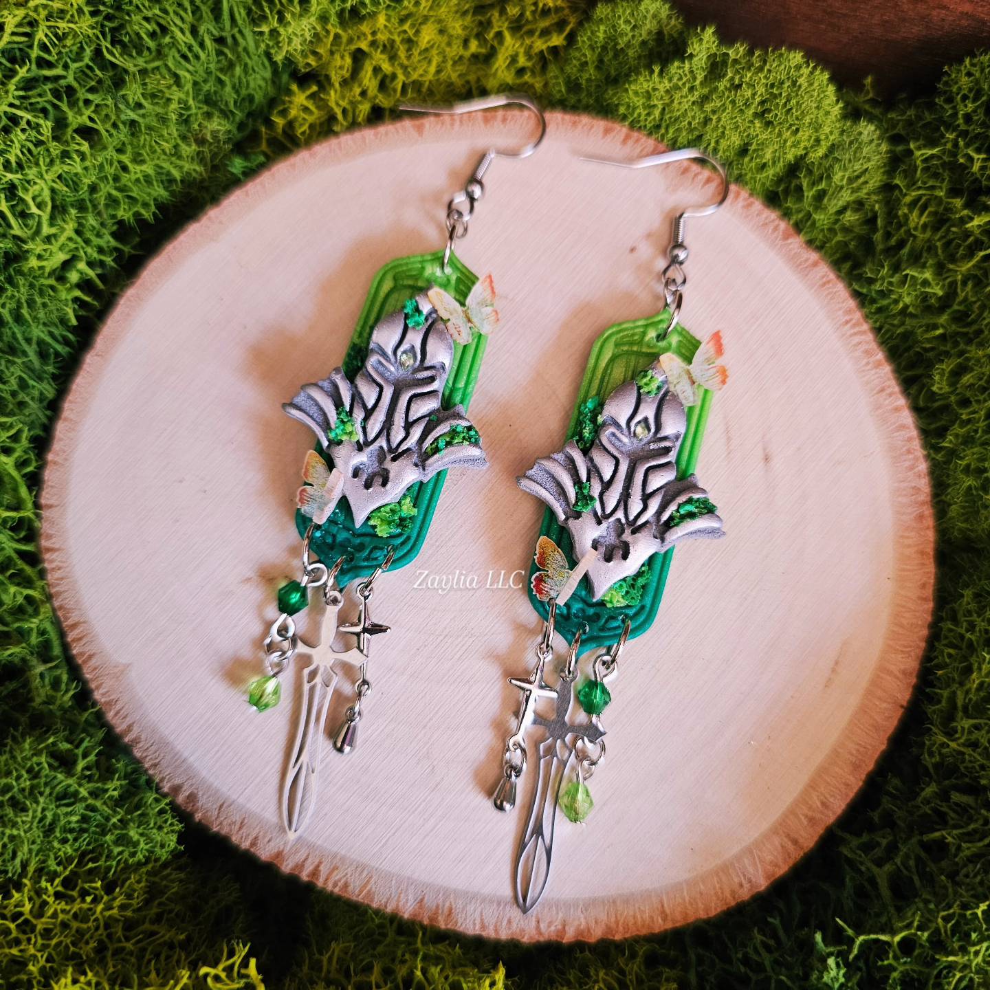 Medieval Mossy Knight Handmade Clay Earrings
