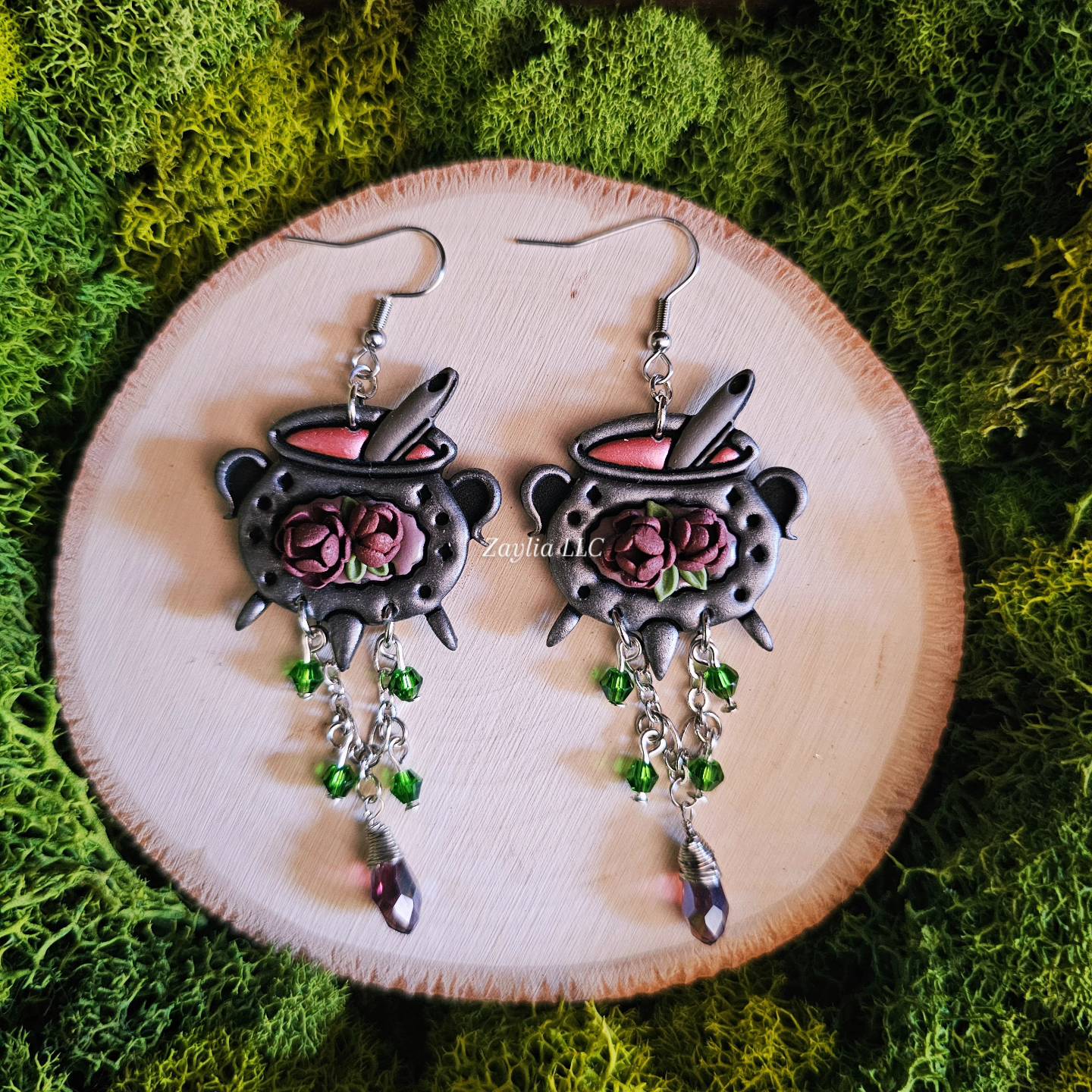 Enchanted Floral Cauldron Handmade Clay Earrings