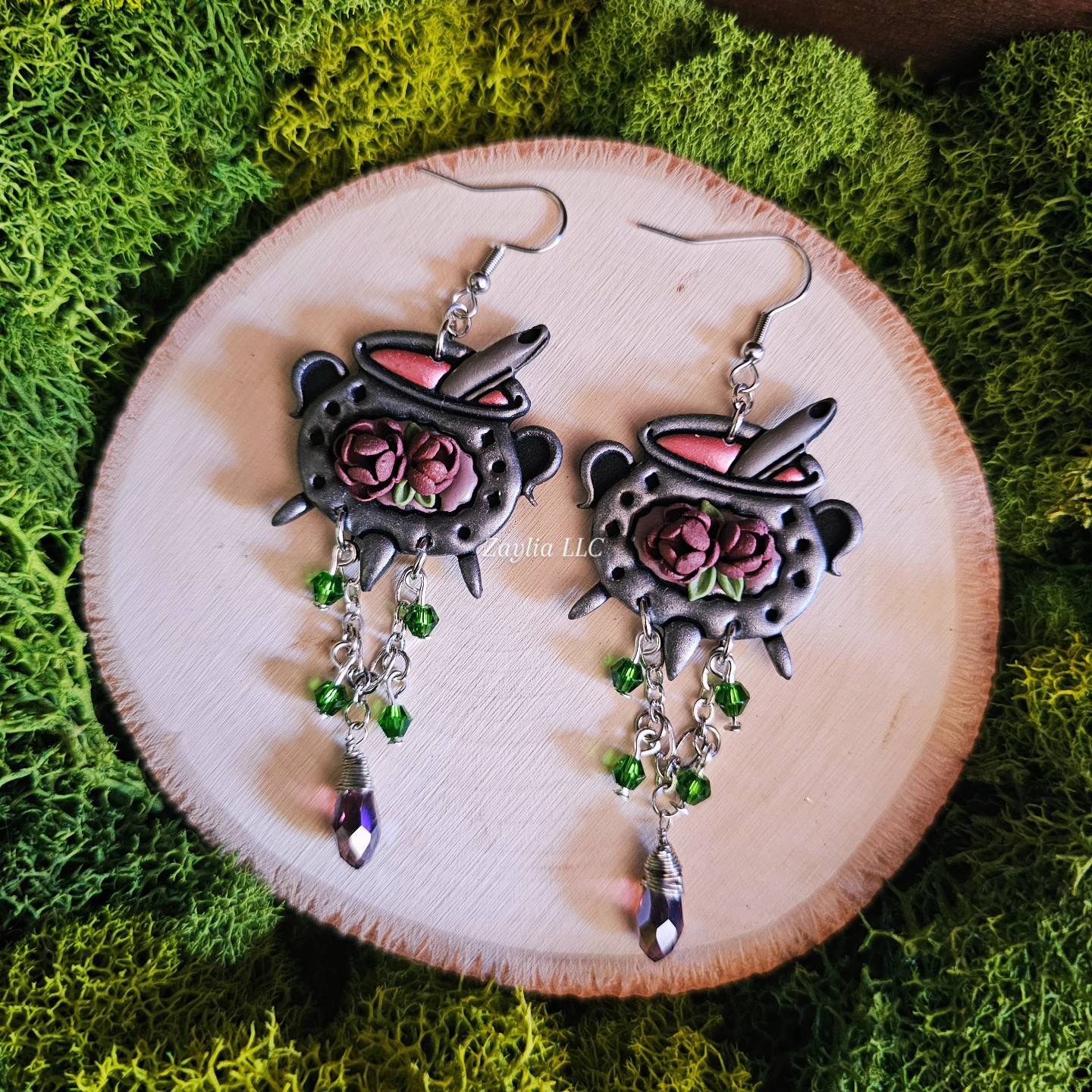 Enchanted Floral Cauldron Handmade Clay Earrings