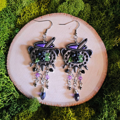 Enchanted Floral Cauldron Handmade Clay Earrings