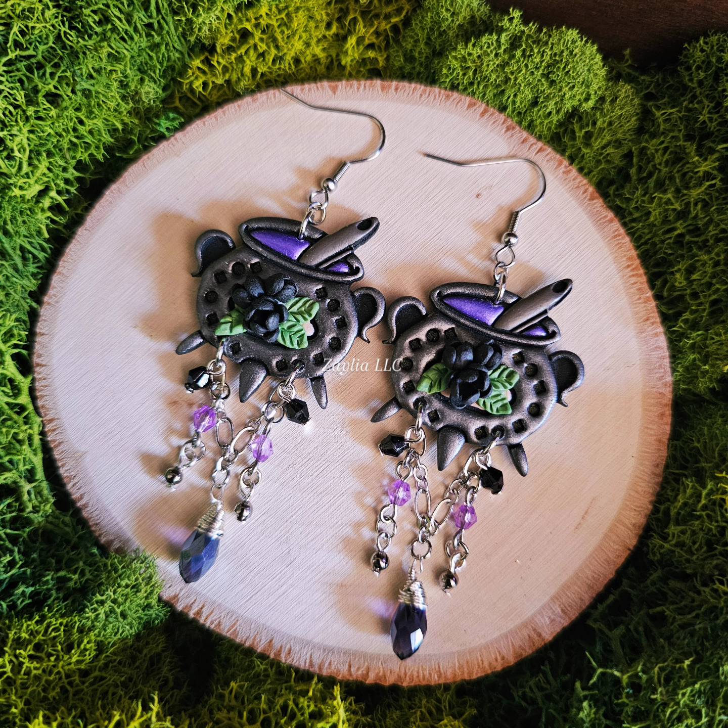 Enchanted Floral Cauldron Handmade Clay Earrings