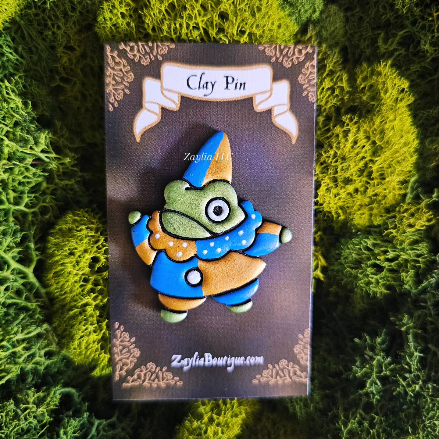 Handmade Jester Frog Clay Pins