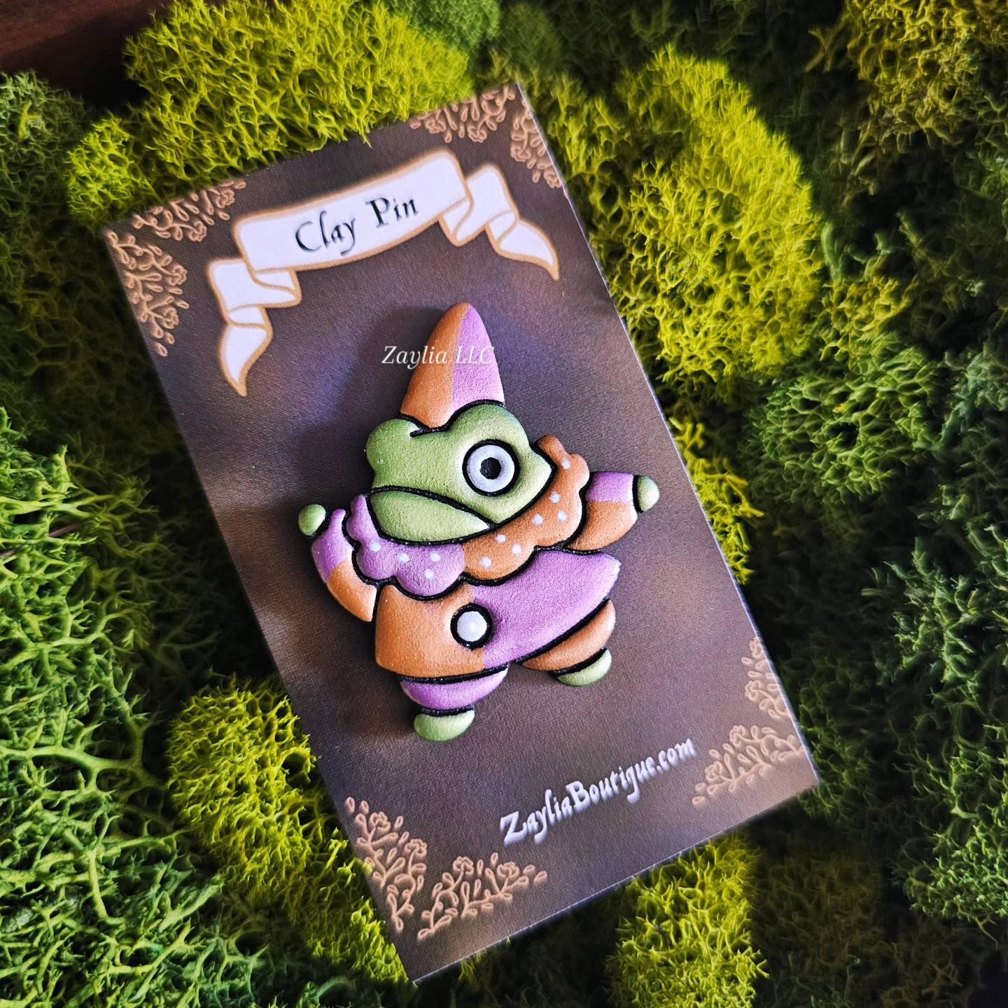 Handmade Jester Frog Clay Pins