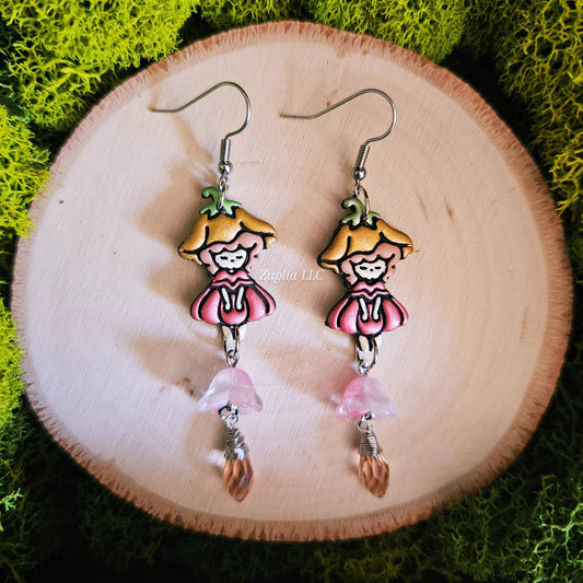 Pink Floral Girl Handmade Clay Earrings