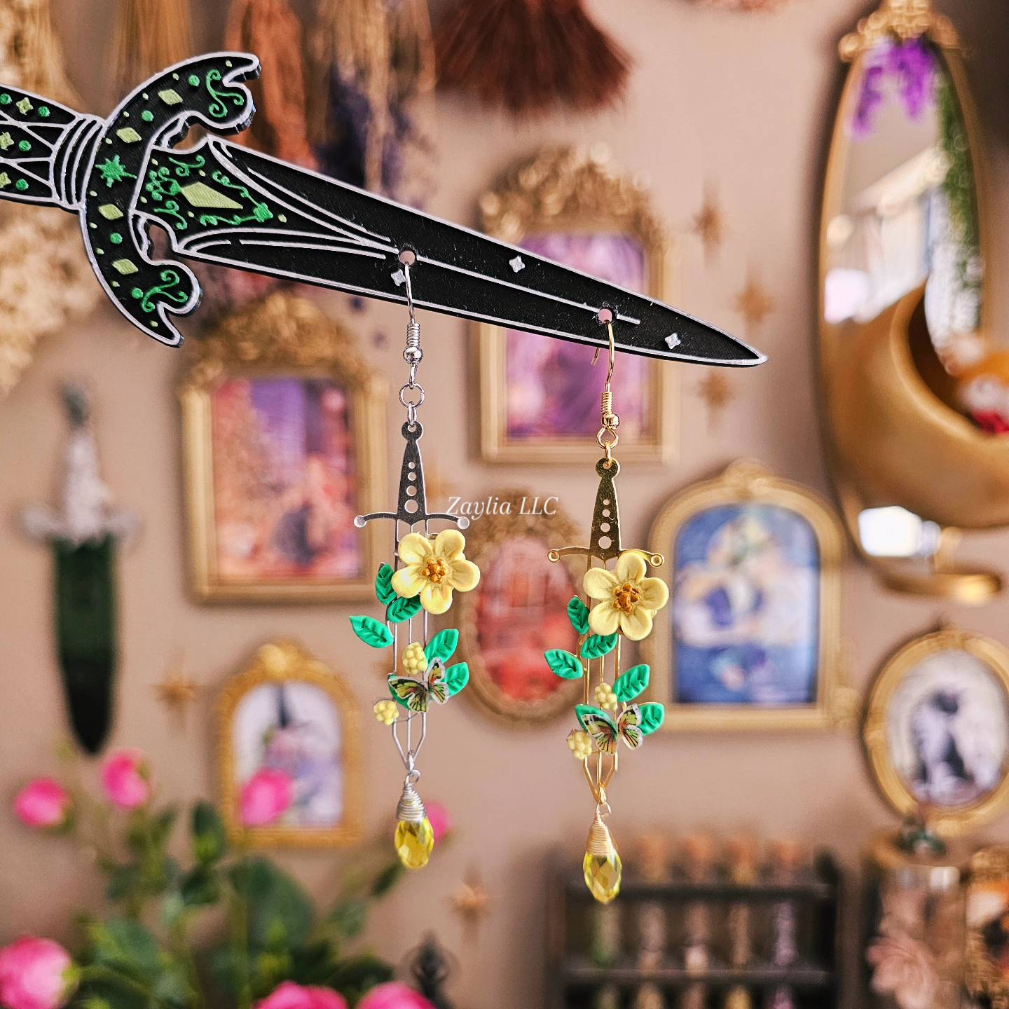 Yellow Blossom Floral Sword Handmade Clay Earrings