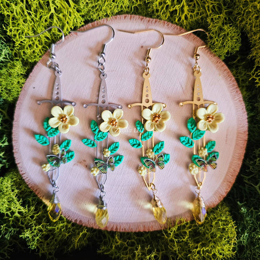 Yellow Blossom Floral Sword Handmade Clay Earrings